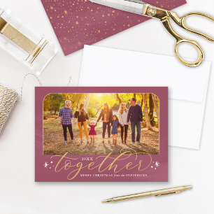 Together in 2021 Rose Wine and Gold Family Photo Holiday Card