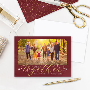 Together in 2021 Wine Red and Gold Family Photo Holiday Card