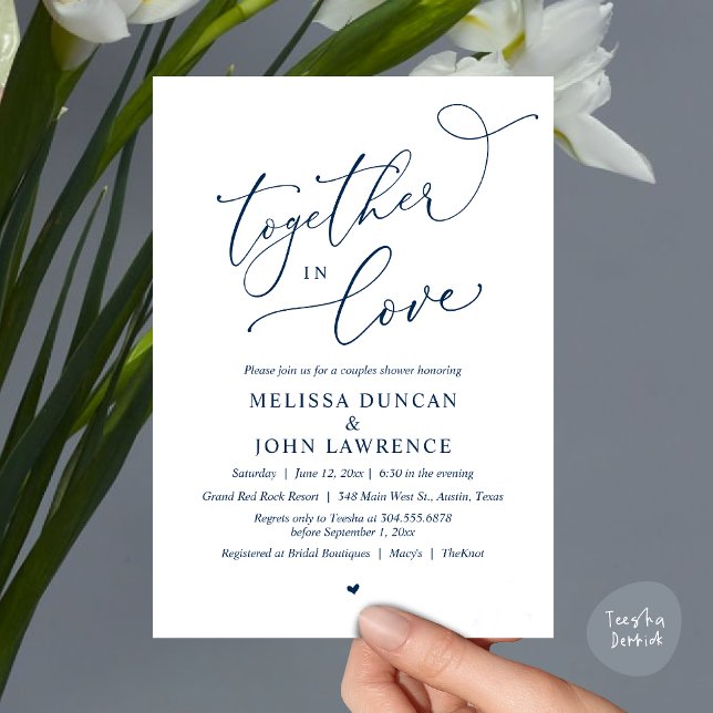 Together in Love, Romantic Couples Shower Party Invitation (Together in Love, Romantic Couples Shower Party Invitation Card PDF modern minimalist Navy Blue)