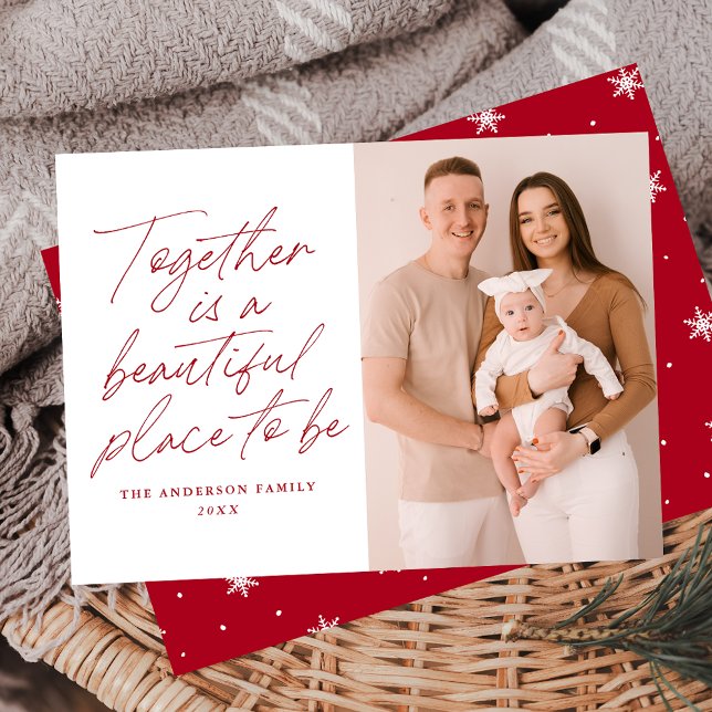 Together is a Beautiful Place to Be Red Photo Holiday Card (Creator Uploaded)
