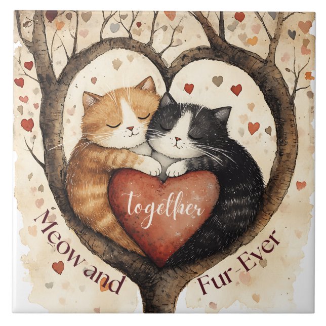 Together Meow and Fur-Ever Love That Lasts  Ceramic Tile (Front)