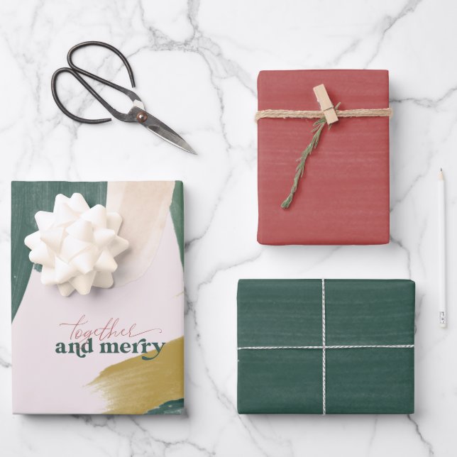 Together & Merry | Abstract Modern Christmas Wrapping Paper Sheet (Front)