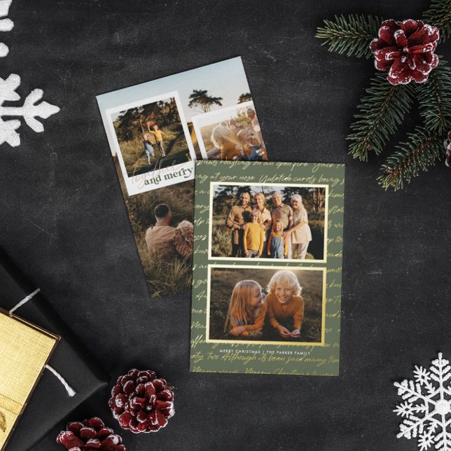 Together & Merry | Nostalgic Five Photo Christmas  Foil Holiday Card (Creator Uploaded)