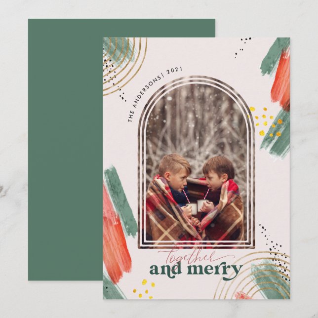 Together & Merry | Photo Arch Modern Christmas  Holiday Card (Front/Back)
