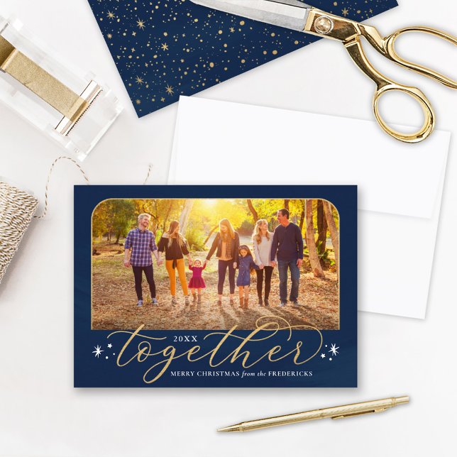 Together Navy and Gold Family Photo Holiday Card (Creator Uploaded)