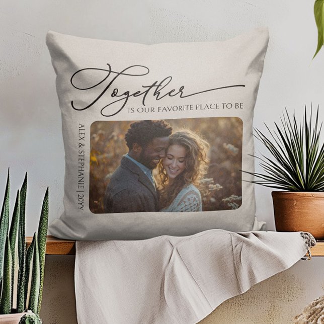 Together Quote Couples Photo Neutral Cream Cushion (Together couple photo pillow from Newlywed Christmas Gift ideas collection by Darling & May)