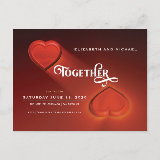 Together, Save The Date, Two Hearts Postcard (Front)