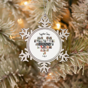 Together Since Year 22 Heart Photo Collage Couple Snowflake Pewter Christmas Ornament