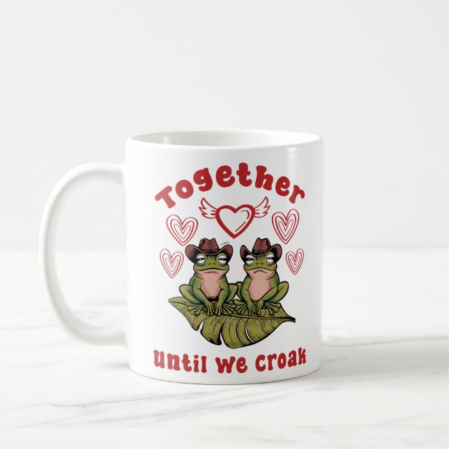 Together Until We Croak, Cute Howdy Frogs Coffee Mug (Left)