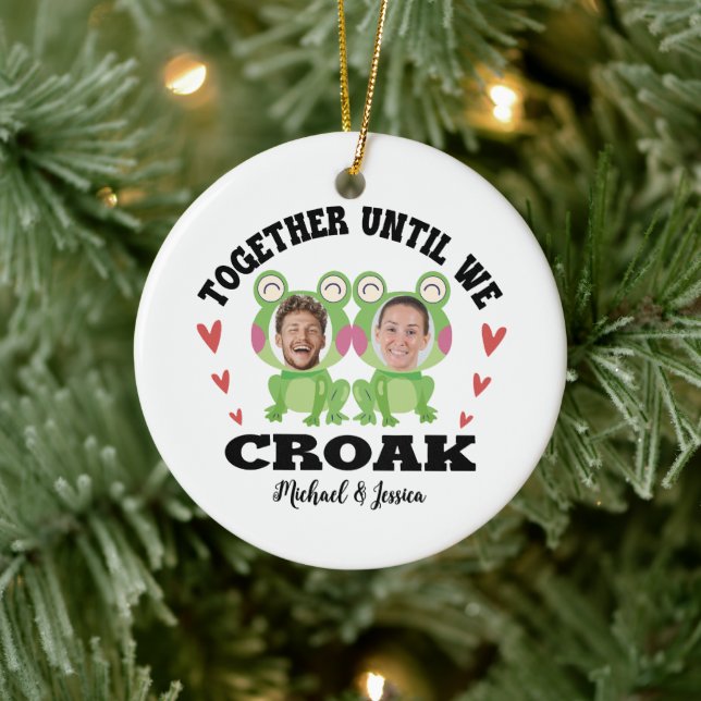 Together Until We Croak Frog Custom Names & Faces Ceramic Ornament (Tree)
