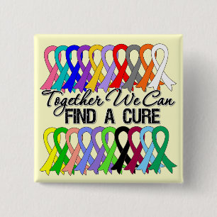 Together We Can Find a Cure Cancer Ribbons 15 Cm Square Badge