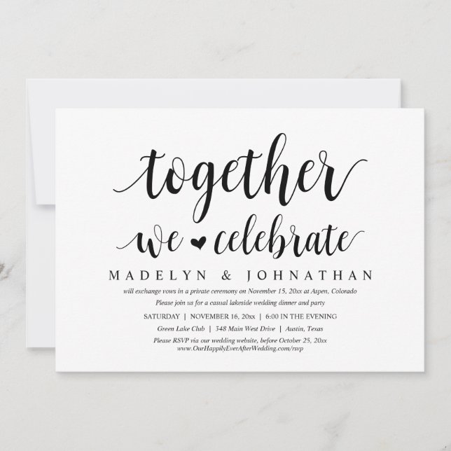 Together We Celebrate, Wedding Elopement Party Invitation (Front)