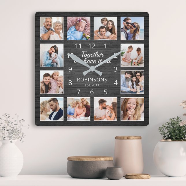 Together We Have It All Quote Family Photo Black Square Wall Clock (Creator Uploaded)