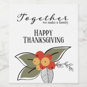 Together We Make a Family, Modern Berry & Leaves Wine Label