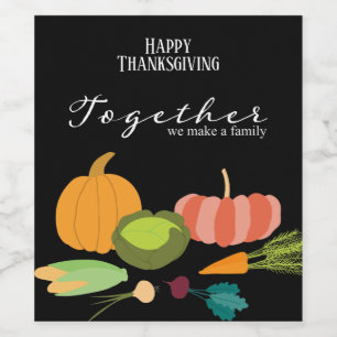 Together We Make a Family, Vegetable Illustration Wine Label