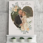 Together Wedding Photo in Geometric Floral Heart Faux Canvas Print<br><div class="desc">Custom Photo Canvas displaying your favourite photo in a geometric heart shaped gold frame. The frame is decorated with watercolor bouquets of cream and apricot flowers. It is lettered with the word "together" in elegant casual, handwritten script on a neutral, almond white background, all of which you can edit if...</div>
