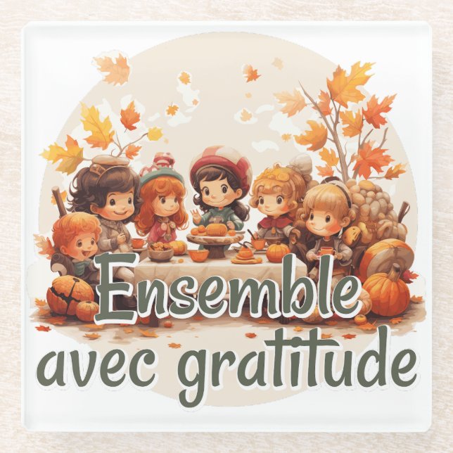 Together with gratitude glass coaster (Front)