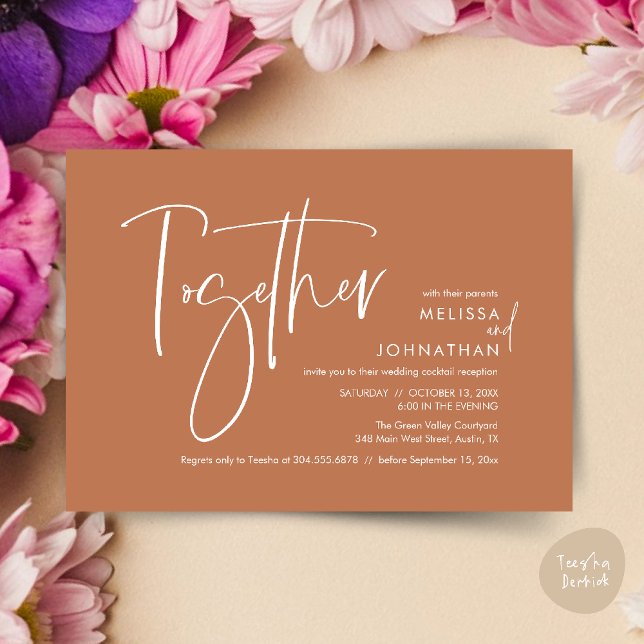 Together with their parents, Wedding Reception Invitation (Together with their parents, Wedding Reception Invitation Card PDF Modern clean Copper Brown)