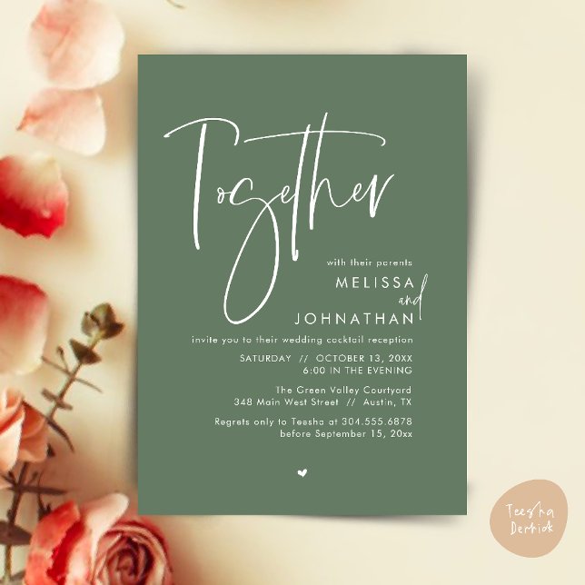 Together with their parents, Wedding Reception Invitation (Together with their parents, Wedding Reception Invitation Card PDF Modern clean Sage Green)