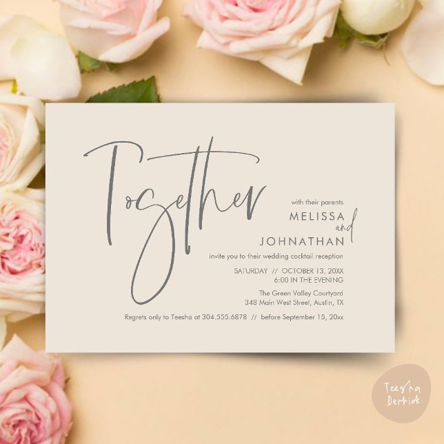 Together with their parents, Wedding Reception Invitation (Together with their parents, Wedding Reception Invitation Card PDF Modern clean Cream Grey)