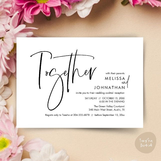 Together with their parents, Wedding Reception Invitation (Together with their parents, Wedding Reception Invitation Card PDF Modern clean black white)