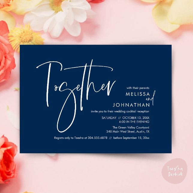 Together with their parents, Wedding Reception Invitation (Together with their parents, Wedding Reception Invitation Card PDF Modern clean Navy Blue)