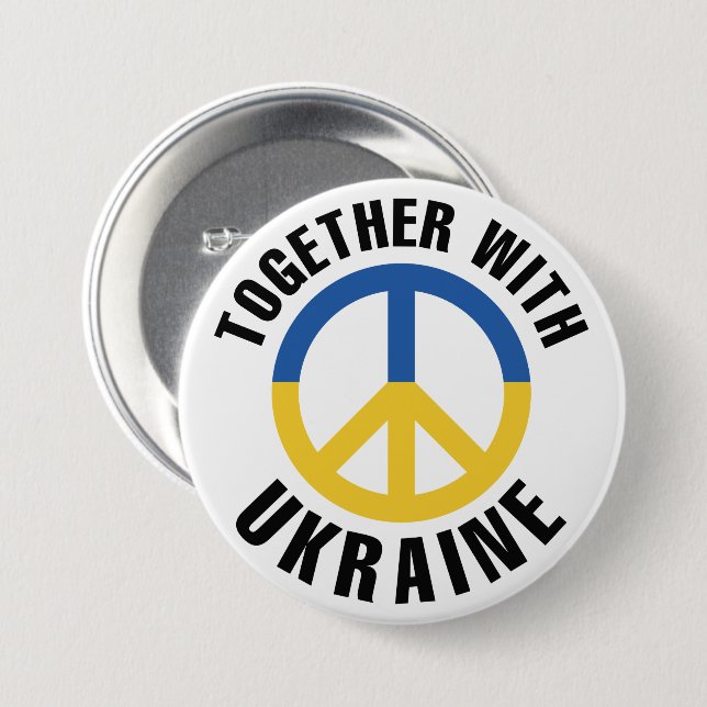 Together With Ukraine 7.5 Cm Round Badge (Front & Back)