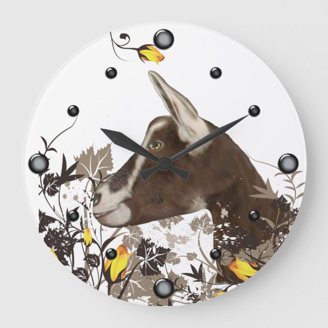 Toggenburg Dairy Goat Painting Floral Wall Clock (Front)