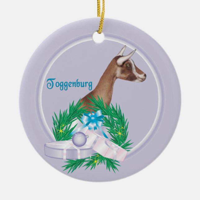 Toggenburg Goat Wreath Holiday Ornament (Front)