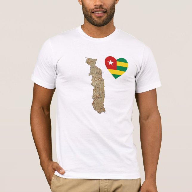 Togo Flag Heart and Map T-Shirt (Front)