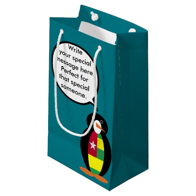 Togolese Flag Talking Ms. Penguin Personalised  Small Gift Bag (Front Angled)