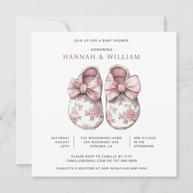 Toile Baby Booties Baby Shower Invitation (Front)