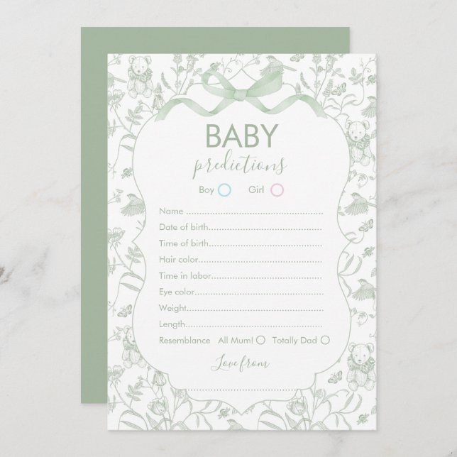 Toile Baby Predictions Baby shower card (Front/Back)