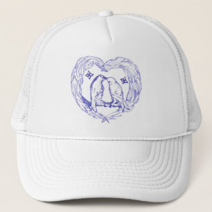 Toile Birds Kissing With Heart Wreath Hat