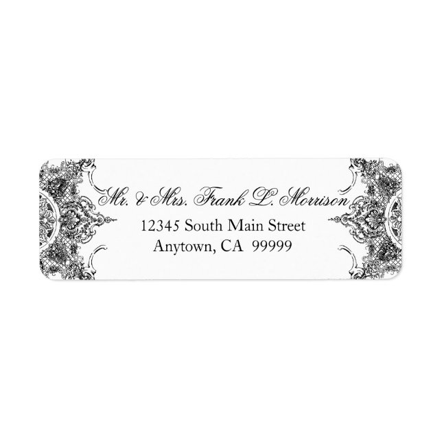 Toile Black n White Damask Swirl Wedding Labels (Front)