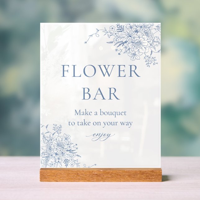 Toile Blue Bridal Shower Flower bar Acrylic Sign (Creator Uploaded)