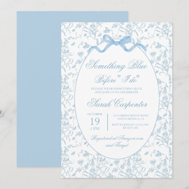 Toile Blue Bridal Shower Invitation (Front/Back)
