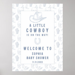 Toile Blue Cowboy Welcome baby shower Poster