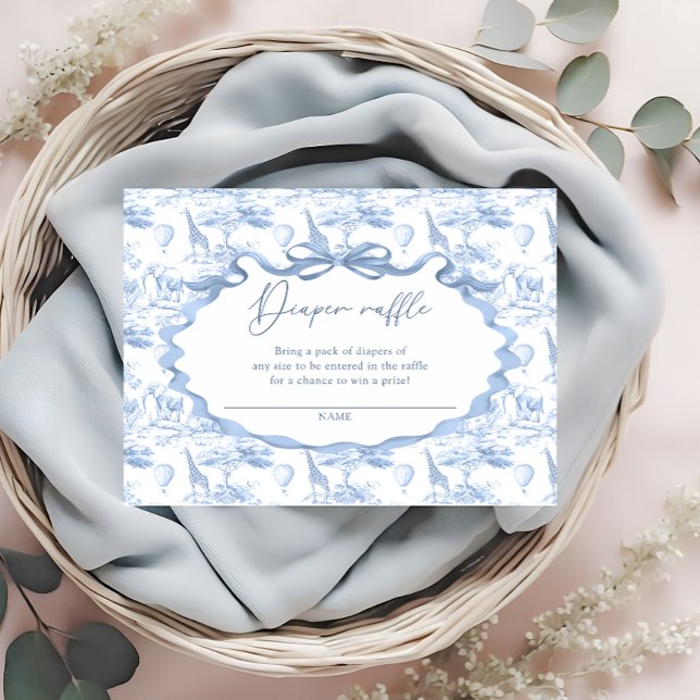 Toile Blue Safari Animal Diaper Raffle Ticket Enclosure Card (Creator Uploaded)