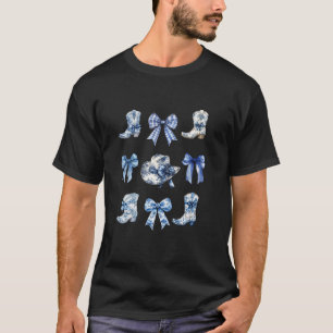 Toile Bow Blue Coquette Bow Cowboy Cowboy Hat Boot T-Shirt