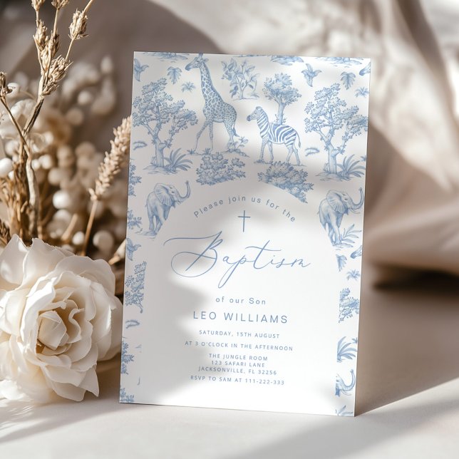Toile Boy Baptism Safari Chinoiserie Invitation (Creator Uploaded)