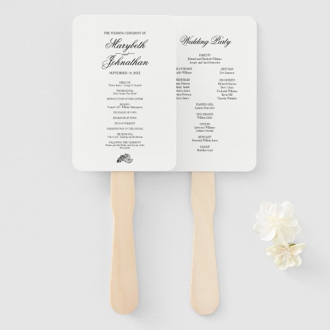 Toile & Calligraphy Editable Wedding Hand Fan (Front and Back)