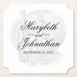 Toile & Calligraphy Editable Wedding Paper Coaster