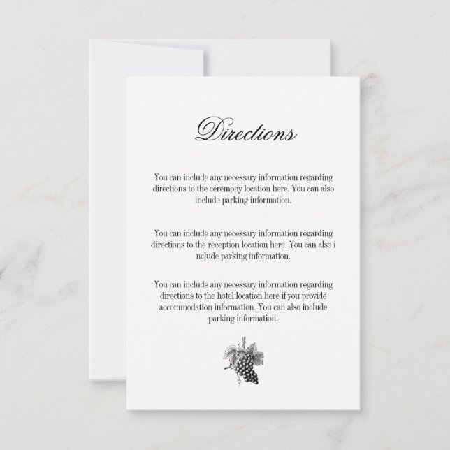 Toile & Calligraphy Wedding Directions Card (Front)