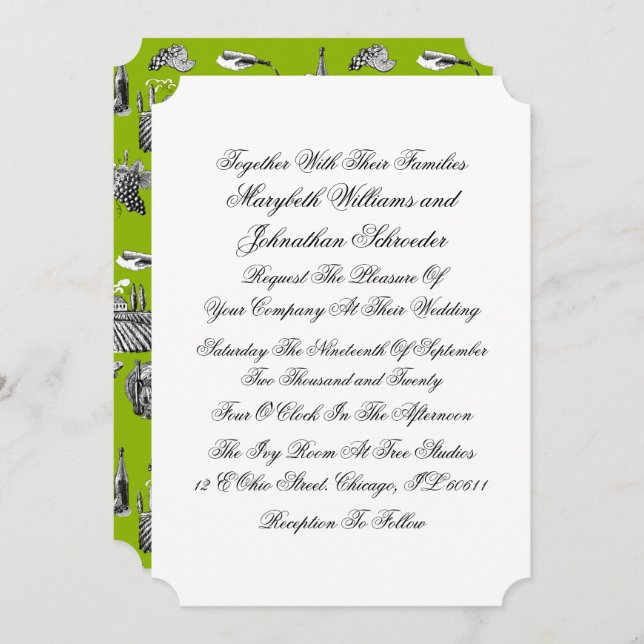 Toile & Calligraphy Wedding Invitation Card (Front/Back)