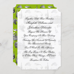 Toile & Calligraphy Wedding Invitation Card