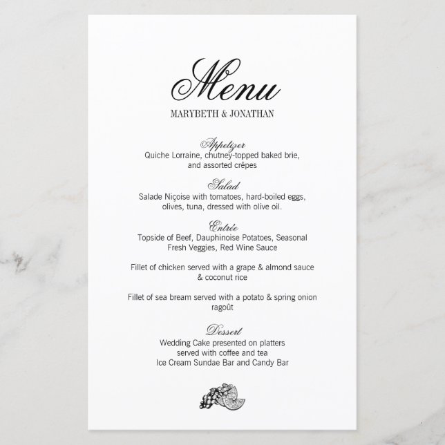 Toile & Calligraphy Wedding Menu (Front)