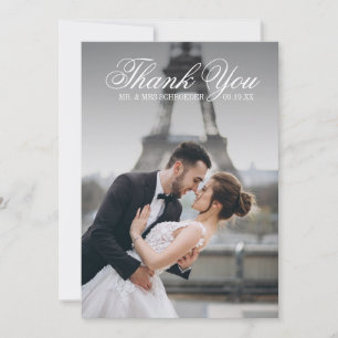 Toile & Calligraphy Wedding Photo Thank You Card