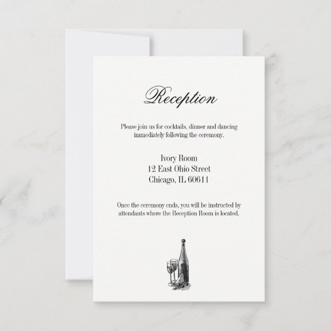 Toile & Calligraphy Wedding Reception Card (Front)