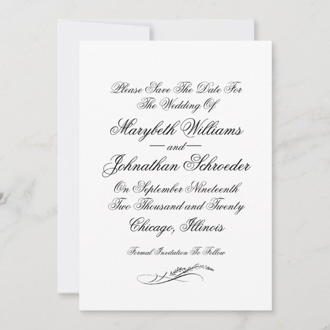 Toile & Calligraphy Wedding Save The Date Card (Front)
